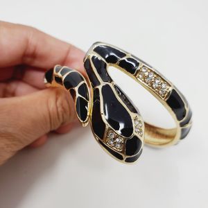 Black Enamel Snake Bangle Rhinestone Bracelet